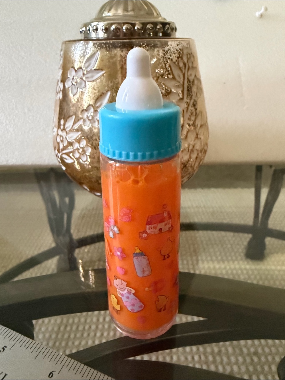 Magic Disappearing Orange Juice Bottle Blue Animal Print Replacement Doll Toy